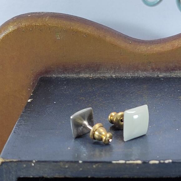 Minimalist White Enamel Square Stud Earrings with Gold Tone Backing, Elegant - Picture 10 of 10